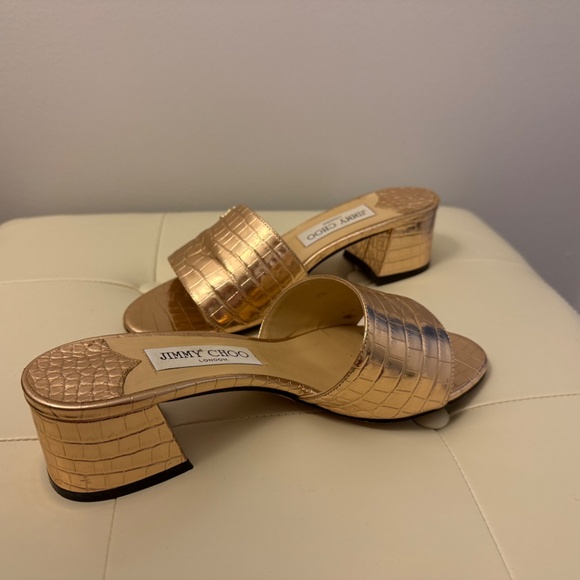 Jimmy Choo Minea Croc Embossed Metallic Leather Slides - Picture 3 of 5